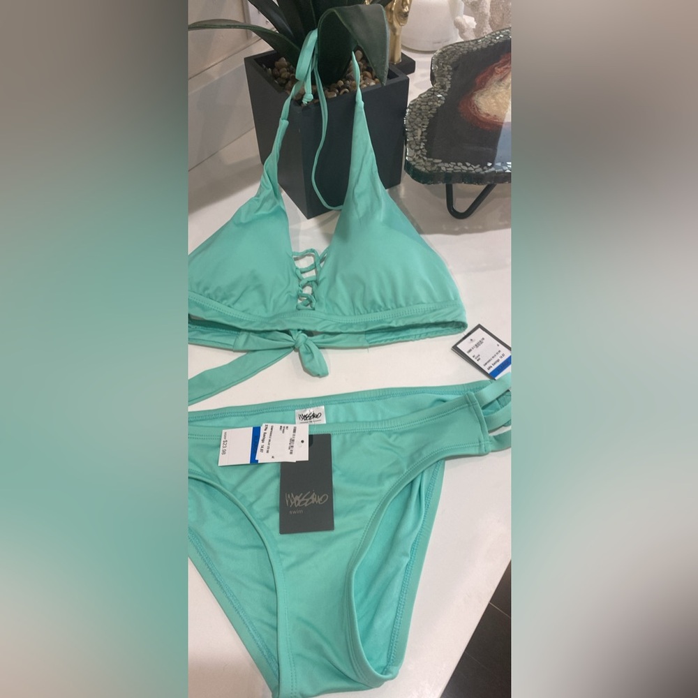 Women's Seafoam Green Lace-Up Triangle Bikini Set